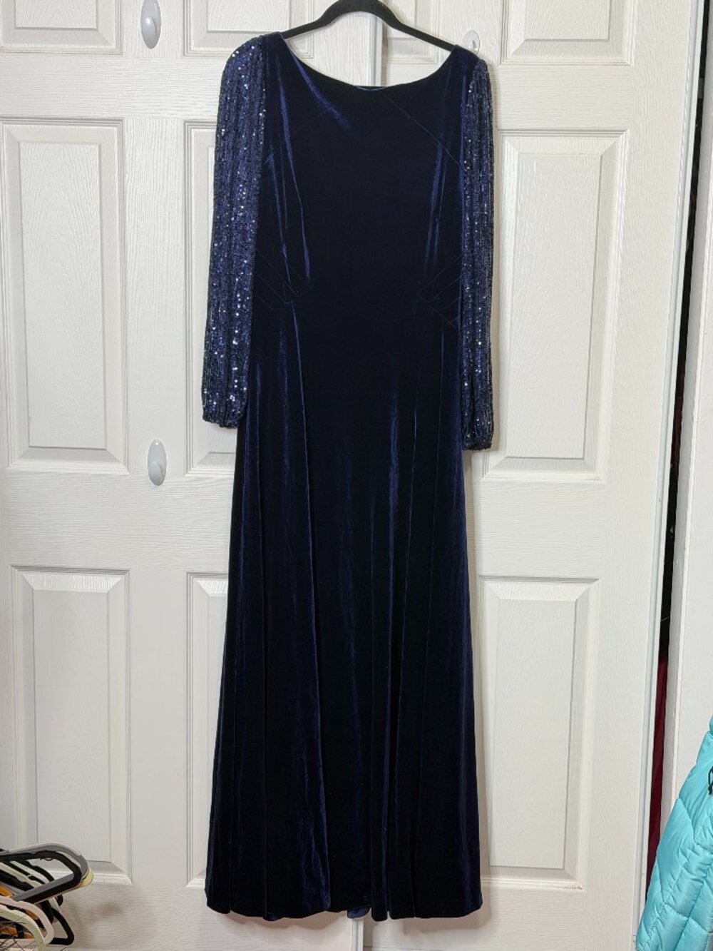 NWT Navy Velvet/Sequin Tahari Evening Gown- Long Sleeve Women's 12